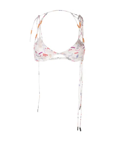 Jacquemus Barco Bead-embellished Bikini Top In White
