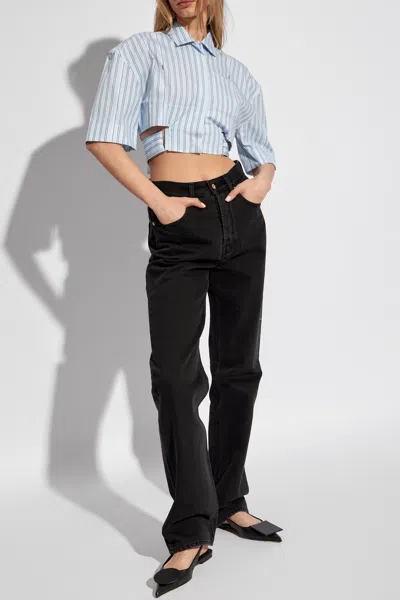 Jacquemus Bari Cropped Cutout Striped Cotton-poplin Shirt In Blue