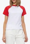 Jacquemus Raglan T-shirt With Red Sleeves And Subtle Logo In White