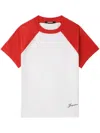 Jacquemus Raglan T-shirt With Red Sleeves And Subtle Logo In White