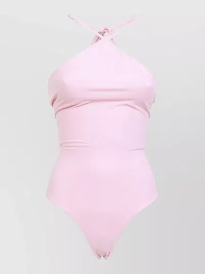 Jacquemus Bastide Cross Back Halterneck Stretch Swimsuit In Purple