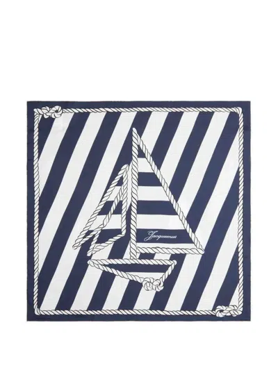 Jacquemus Le Foulard Bateau Corde Printed Silk Scarf In Blue