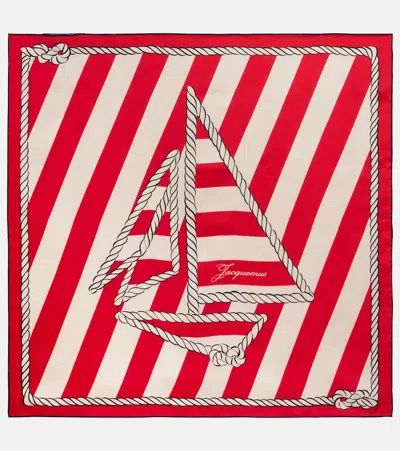 Jacquemus Bateau Corde Printed Silk Scarf In Red