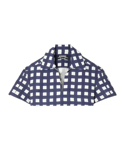Jacquemus Bebi Cropped Checked Canvas Top In Blue