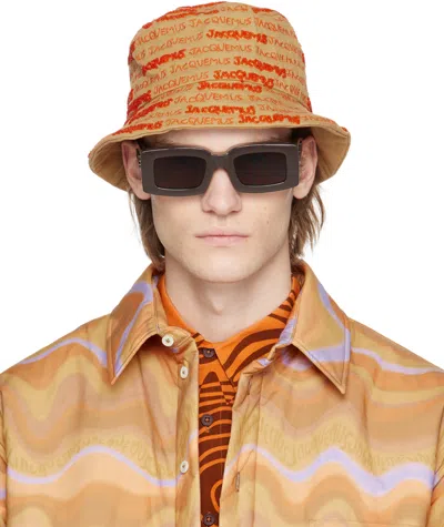 Jacquemus Beige & Orange Le Raphia 'le Bob Bordado' Bucket Hat In Neutrals