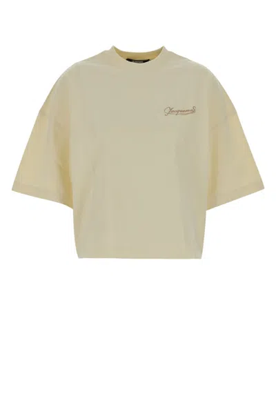 Jacquemus Beige Boxy Embroidered T-shirt In Neutral