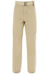 JACQUEMUS BEIGE COTTON PANTS FOR MEN WITH REMOVABLE BELT AND SILVER BUCKLE