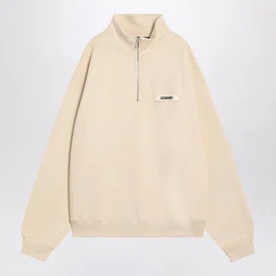 Jacquemus Beige Cotton Zip-up Sweatshirt Men In Neutral