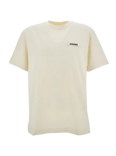 Jacquemus Beige Crewneck T-shirt With Logo Detail In Cotton Man In Nude