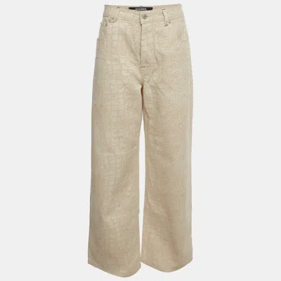 Pre-owned Jacquemus Beige Crocodile Effect Denim Wide Leg Le De-nîmes Jeans L/waist 33"