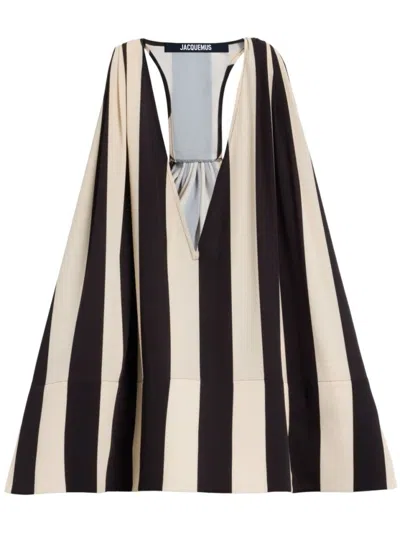 Jacquemus Beige Deep V-neck Sleeveless Racerback Top With Vertical Stripes In Multicolor