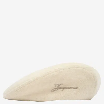 JACQUEMUS BEIGE EMBROIDERED FLAT BERET HAT