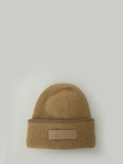 Jacquemus Beige Gros Grain Beanie In Brown