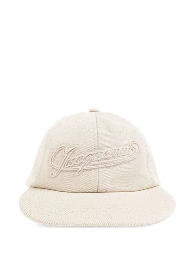 Jacquemus Beige Hat With Embroidered Logo In White