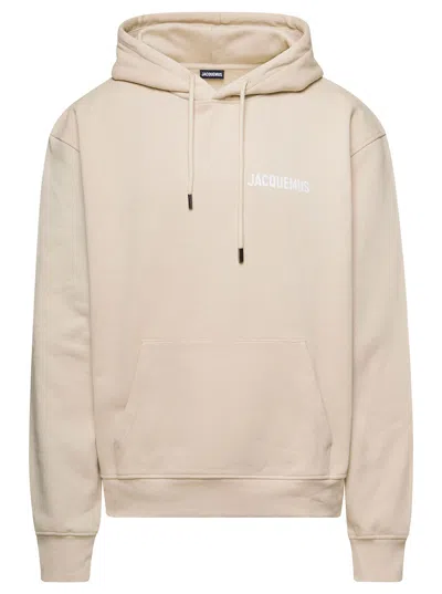 Jacquemus Beige Hoodie With Contrasting Logo Print In Cotton Man In Light Beige
