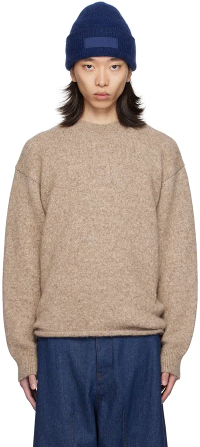 Jacquemus Mens Beige 2 Round-neck Relaxed-fit Alpaca Wool-blend Knitted Jumper In Brown