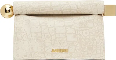Jacquemus Beige La Croisière 'the Rond Carré' Clutch In Croco Beige