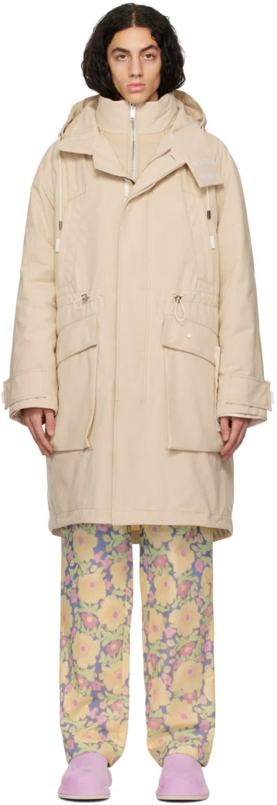 Jacquemus Relaxed-fit Hooded Cotton Coat With Concealed Placket In Neutral