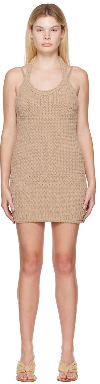 Jacquemus La Robe Nuvola Halter Neck Sweater Dress In 810 Light Brown