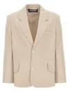 Jacquemus Wool Blend Blazer Jacket With Shoulder Pads In Beige