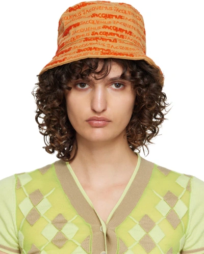 Jacquemus Beige Le Raphia 'le Bob Bordado' Bucket Hat In 560 Khaki