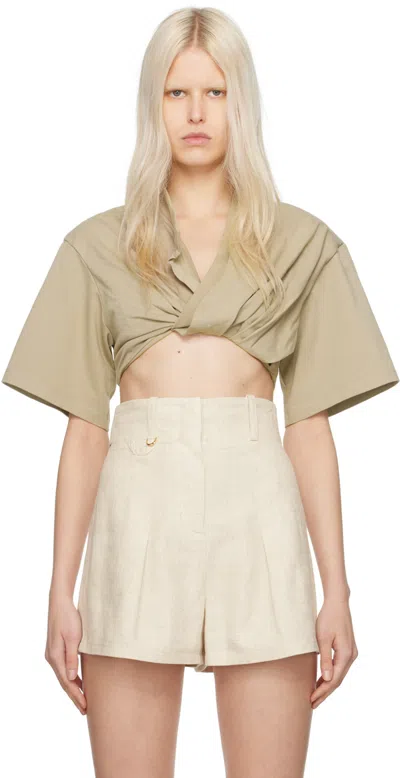Jacquemus Le T-shirt Bahia Court Top In Khaki