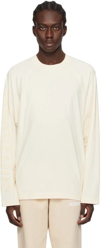 Jacquemus Le T-shirt Typo Long-sleeve Cotton T-shirt In Beige