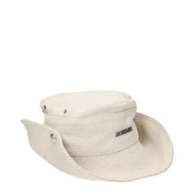 Jacquemus Beige Linen Bucket Hats In Gray