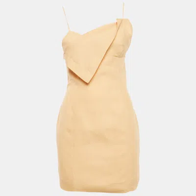 Pre-owned Jacquemus Beige Linen La'amour Mini Dress S In Sand