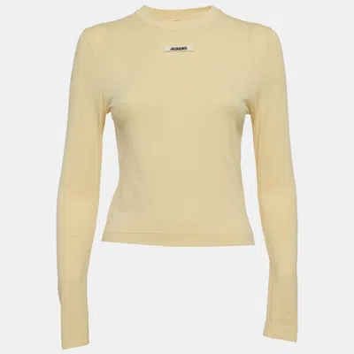 Pre-owned Jacquemus Beige Logo Applique Jersey Long Sleeve Top Xs In Sand