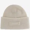 Jacquemus 'le Berret Gros Grain' White Beanie With Logo Patch On The Front And Ribbed Knit In Brown