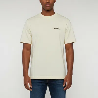 Pre-owned Jacquemus Beige Logo Detail Cotton Crew Neck Gros Grain T-shirt M In Sand