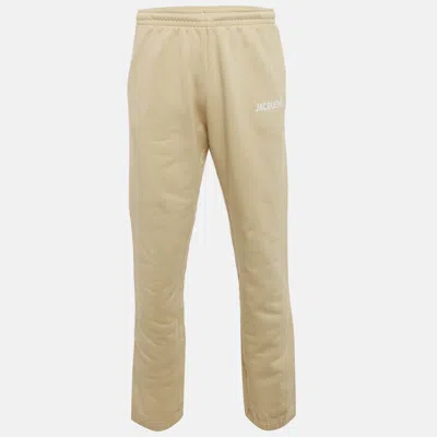 Jacquemus Beige Logo Print Cotton Le Jogging Pants In Neutral