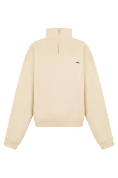 Jacquemus Beige Mock Collar Logo Sweatshirt In Gray