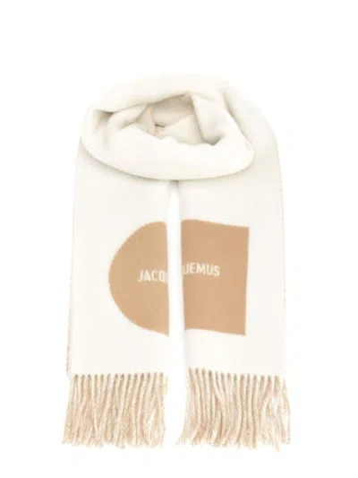 Jacquemus Beige Patchwork Fringed Tassel Scarf In Transparent