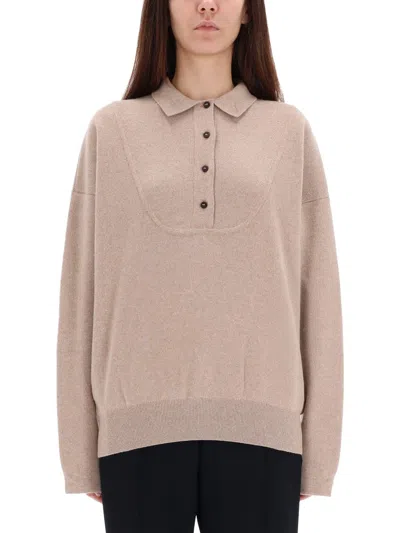 Jacquemus Beige Relaxed Polo Collar Sweater In Gray