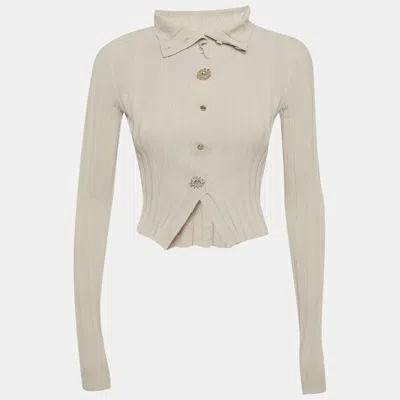 Pre-owned Jacquemus Beige Rib Knit Le Cardigan Bando S In Sand