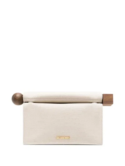 Jacquemus Rectangular Clutch Bag Wooden Handle In Neutral
