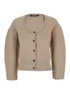 Jacquemus Le Gilet Doppio Beige Cardigan With Round Neck And Ribbed Trims In Wool Blend Stretch Woman In Brown