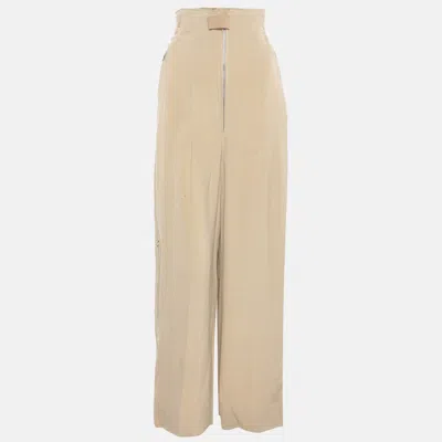 Jacquemus Beige Silk Blend High Rise Le Papier Trousers In Neutral