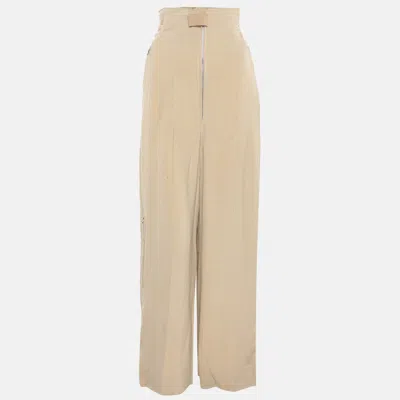 Jacquemus Beige Silk Blend High Rise Le Papier Trousers In Multi