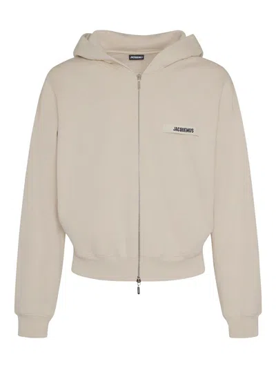 Jacquemus Grosgrain-trimmed Zippered Hoodie With Logo Detail In White