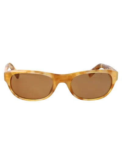 Jacquemus Beige T-shell/ Matt Gold/ Tobacco Acetate Sunglasses In Brown