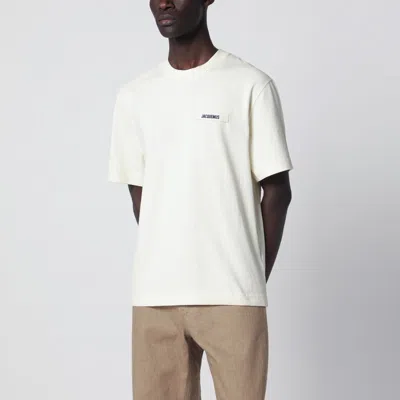 Jacquemus Beige T-shirt With Gros Grain Logo In White