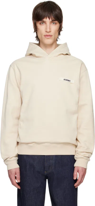 Jacquemus Mens Beige Le Hoodie Gros Grain Brand-tab Cotton-jersey Hoody