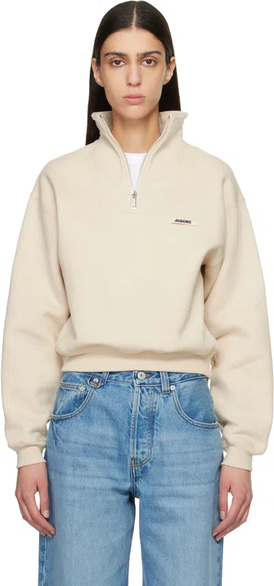 Jacquemus Beige 'the Gros Grain Zipped-rollneck' Sweatshirt In Neutral