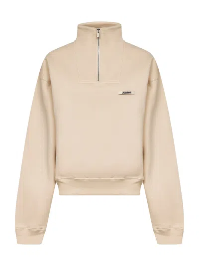 Jacquemus Beige The Gros Grain Zipped-rollneck Sweatshirt In White