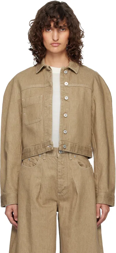 Jacquemus Beige 'the Ovalo Cargo' Denim Jacket In Brown