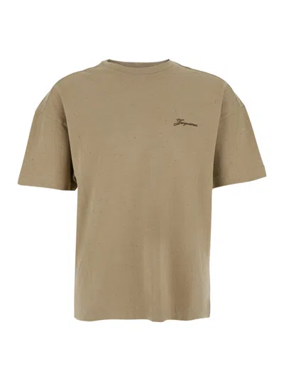 Jacquemus Beige T-shirt Le Tshirt Brodero With Embroidered Cotton Details For Men In Brown