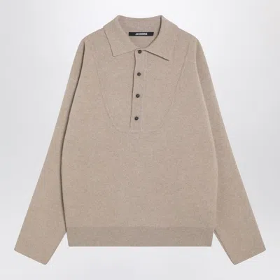 Jacquemus Beige Wool And Cashmere Polo Sweater Men In White